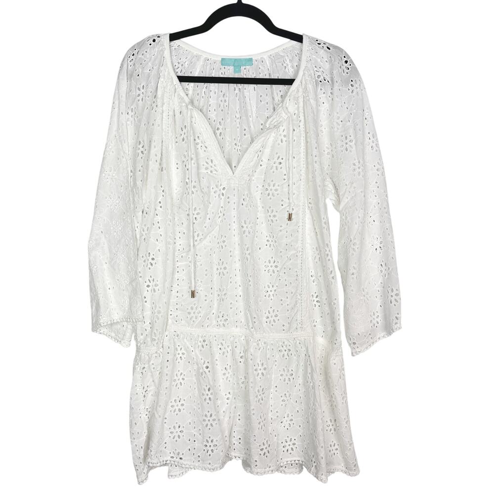Melissa Odabash Medium M White Ashley Eyelet Cotton Cover Up Minidress Flounce